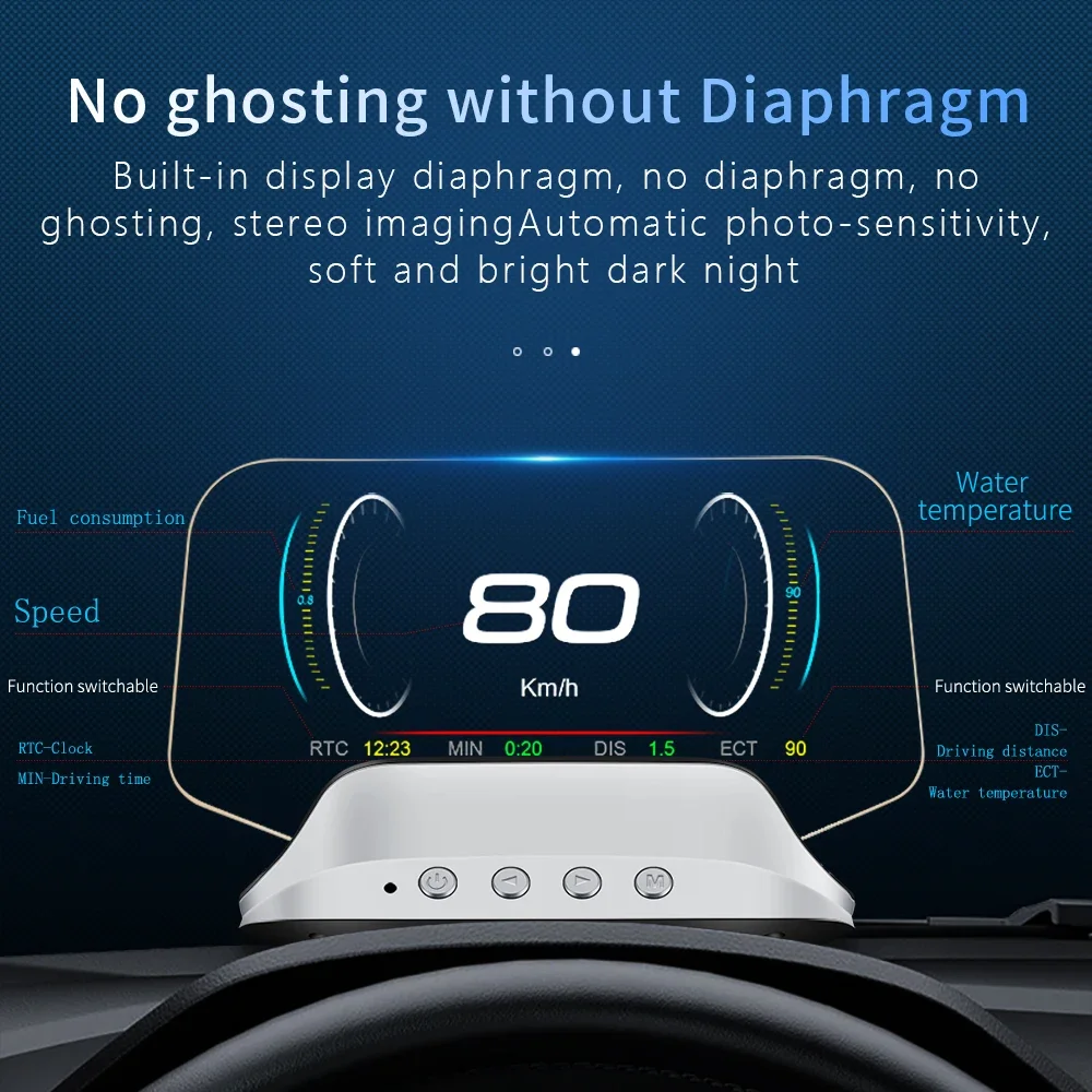 Фото QC Навигационная проекция C3 Автомобильный OBD2 + GPS HUD Спидометр Температура воды Напряжение Часы Об/мин Сигнализация превышения скорости Проекционный дисплей ﻿ №3