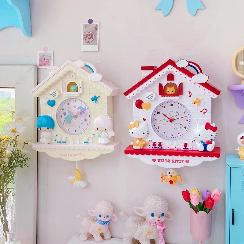 

Sanrio Hello Kitty My Melody Cartoon Cute Wall Hanging Swing Clock Decoration of Living Room Bedroom Birthday Christmas Gifts