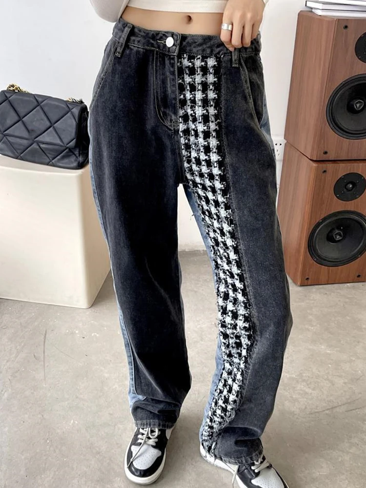 Y2k Patchwork Jeans Jeans Woman Straight Baggy Jeans Streetwear Korean Fashion Denim Trousers Harajuku Women's Clothing