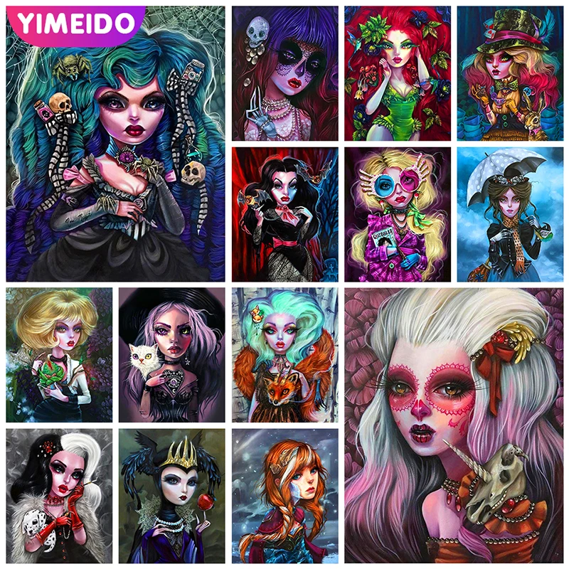 

Алмазная живопись YIMEIDO 5D DIY AB, мультфильм, Хэллоуин, Череп, девочка, животное, кот, Набор алмазной вышивки, мозаичные картины, домашний декор