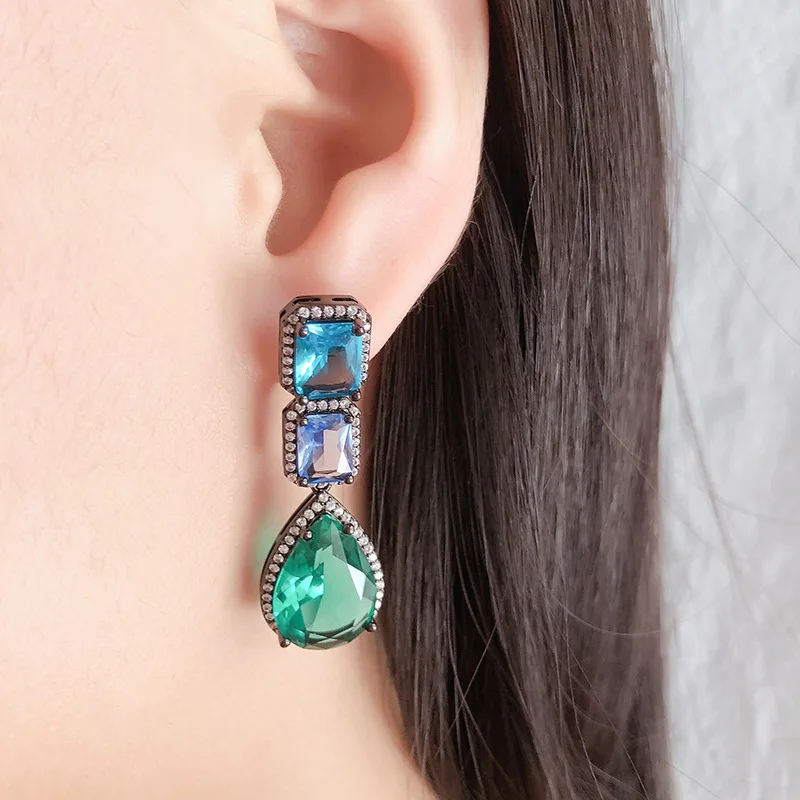 

South American style Brazilian glass stone hand inlaid fashion and elegant temperament colorful zirconium earrings