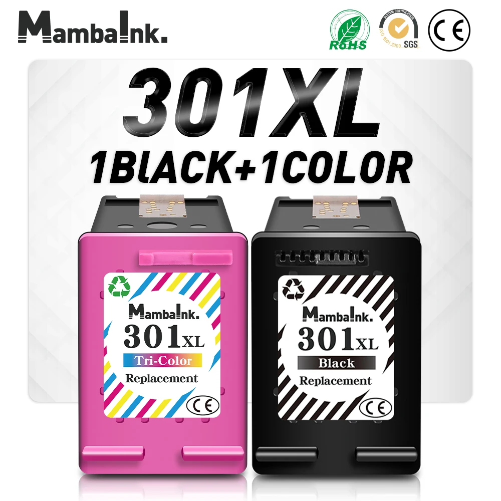 Mambaink 301XL Ink Cartridge Replacement For HP 301 XL Deskjet 1050 2050 2050s 3050 3050a 3054 for Envy 4500 4502 4504 5530