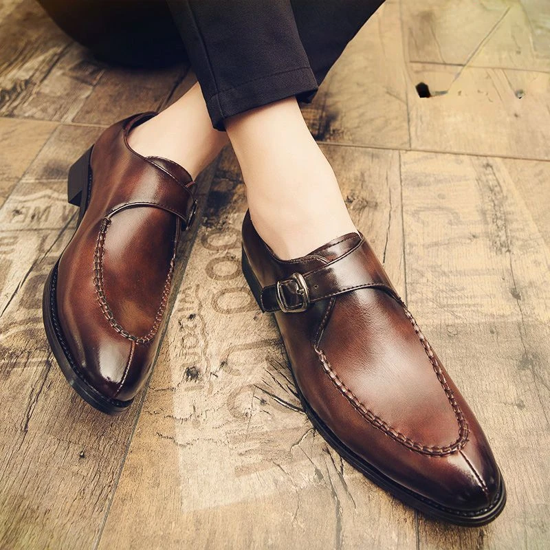 

Men's Fashion Vintage Buckle Derby Shoes Men Leather Dress Shoes Wedding Party Shoes Mens Business Office Oxfords Slip-On A134