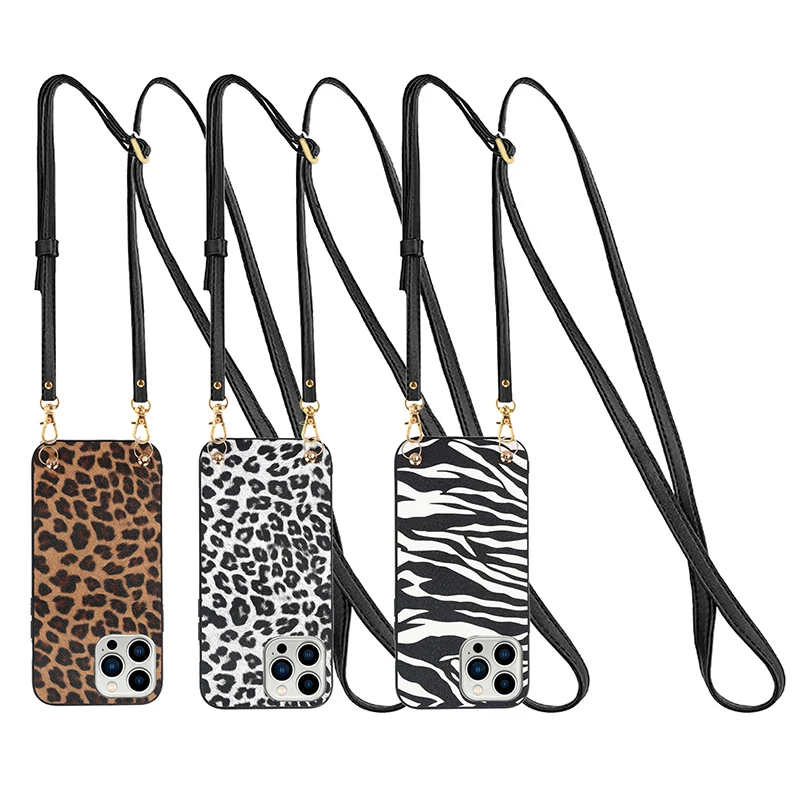 Чехол с ремешком через плечо леопардовым принтом под зебру для iPhone 13 12 Mini 11 Pro Max Xs