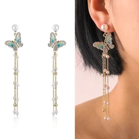 enamel color butterflies drop earrings for female temperament gold color tassel long butterfly earring jewelry