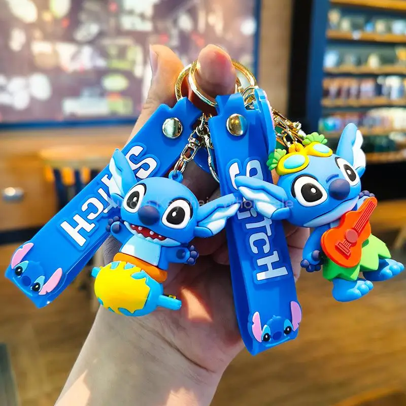 

New Anime Disney Keychain Mickey Mouse Minnie Lilo & Stitch Doll Keyring Ornament Cartoon Key Chain Car Pendant Kids Toys Gift