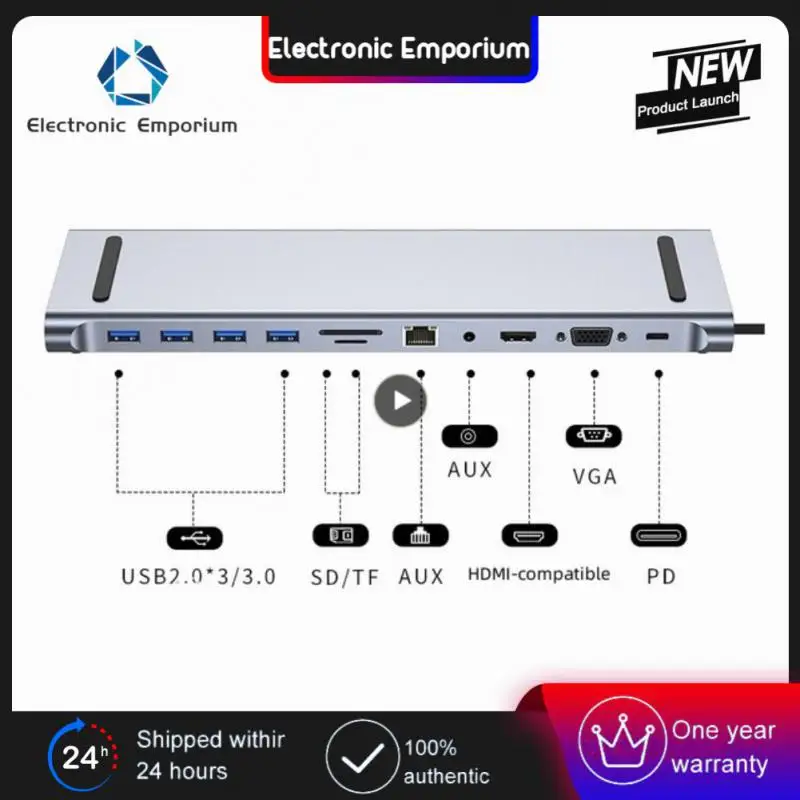 

11 Port Docking Station Usb 3.0 Usb-c Hub Usb C Adapter New Usb-c Hub 4k HDMI-compatible Rj45 Sd/tf Vga Pd Usb-c Docking Station