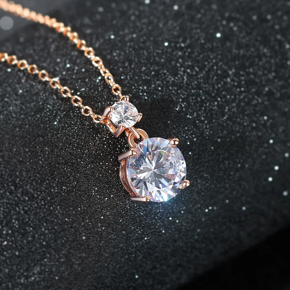 

Wedding Nceklace For Women Simple Classic Round Zirconia Rose Gold Color Choker Chain One The Neck Crystal Bridal Jewelry