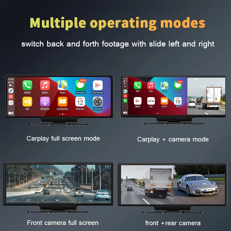 Видеорегистратор с двумя объективами 4K 10 26-дюймовый беспроводной Apple Carplay Bluetooth