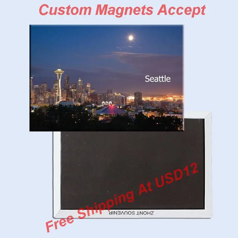

США дорожные магниты Memorabilia, Сиэтл ночной вид прямоугольный металлический магнит на холодильник 5435 Туризм Сувенир