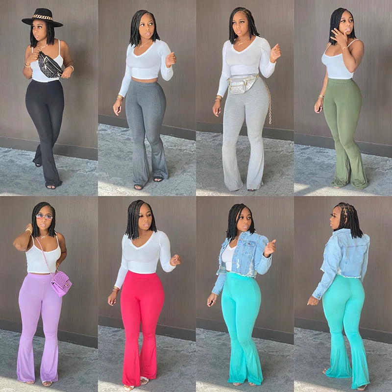 

2021 Women Sexy High Waist Flare Pants Spring Summer Women Fashion All-Match Solid Color Trousers Bell Bottoms New Y2k Clothes
