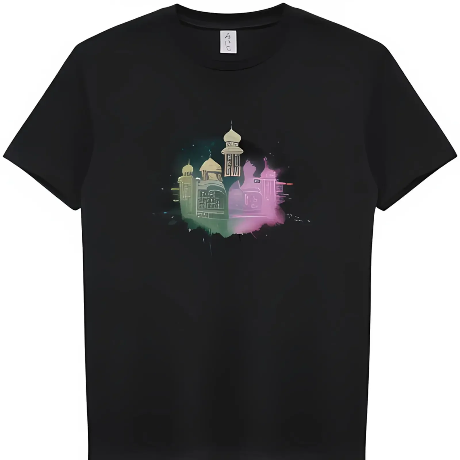 WaTeercolor Night Skyline: и Тадж-Махал на черной футболке
