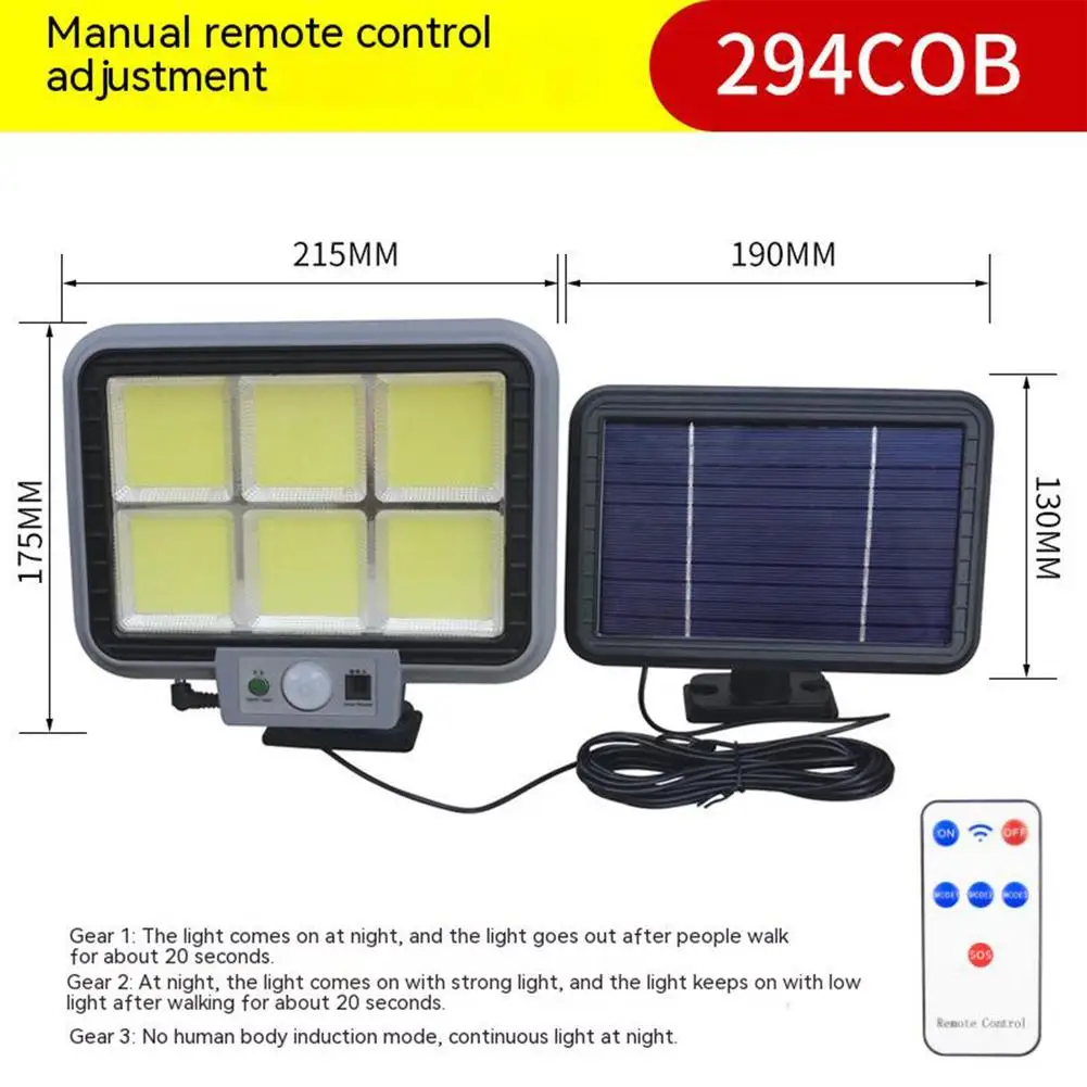 

294 COB LED Solar Powered Light Outdoors Motion Sensor Waterproof Wall Emergency Street Security Lamp For Garden Decoration