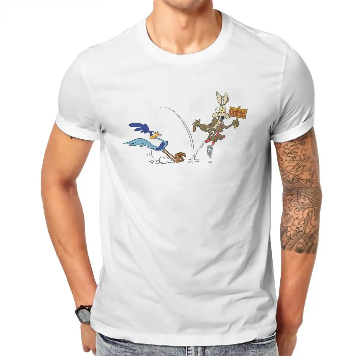 

Wile E Coyote And Road Runner T Shirts Men's 100% Cotton Humor T-Shirts Crewneck Tee Shirt Short Sleeve Clothes Gift Idea