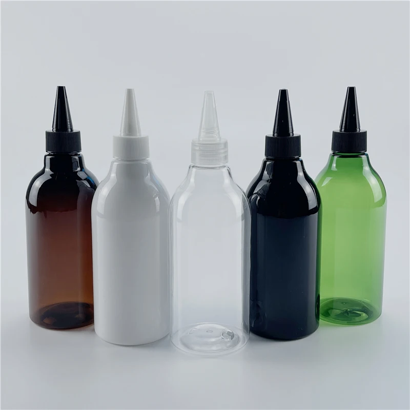 

White Black 300ML X 20 Empty Plastic Bottle With Pointed Mouth Cap Shampoo Lotion Cosmetic Containers 10 oz E Liquid PET Bottles