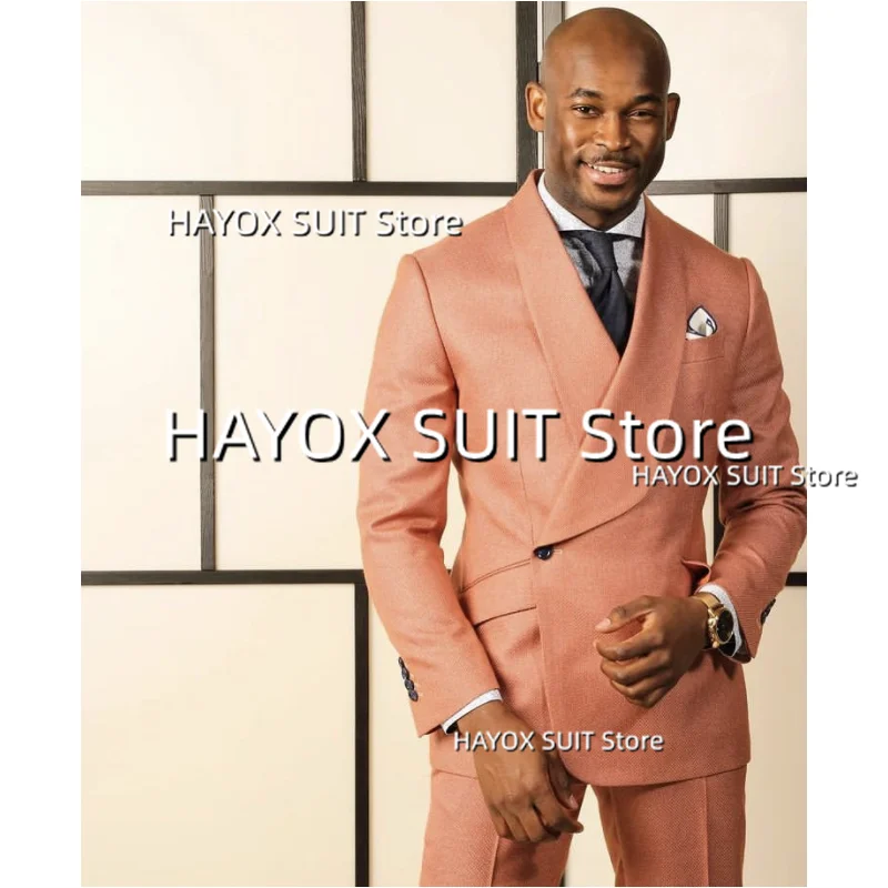 Men Suit Slim Fit 2 Piece Shawl Collar One Button Fashion Jacket Pants Set Wedding Prom Blazer Tuxedo 2022