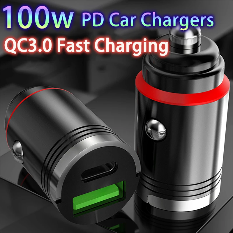 

100W USB Car Charger Type C QC3.0 PD Car Chargers Fast Charging Car Phone Charger Adapter For iphone Samsung Huawei Xiaomi