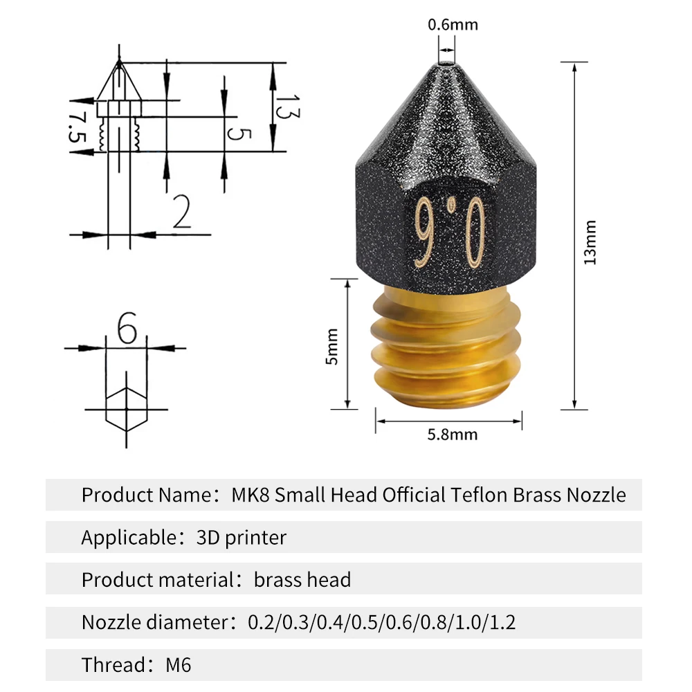 5 шт. сопла MK8 для 3D-принтера диаметром 1 75 мм