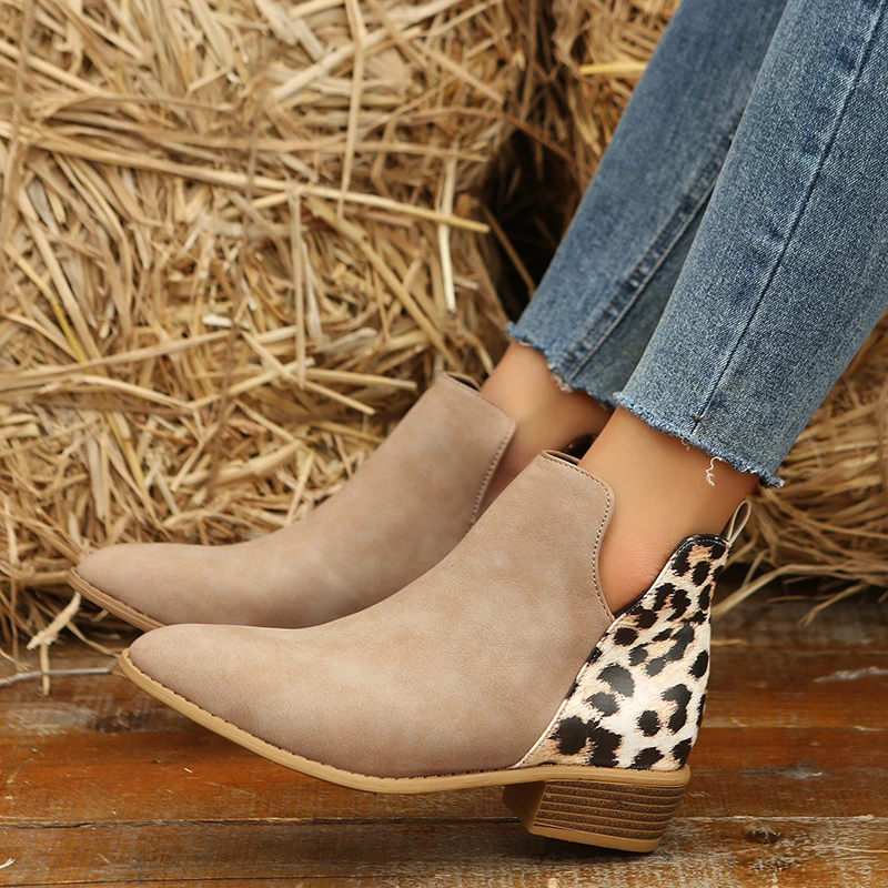 

Женские ботинки 2022, новые модные кожаные ботильоны с леопардовым принтом, большие размеры