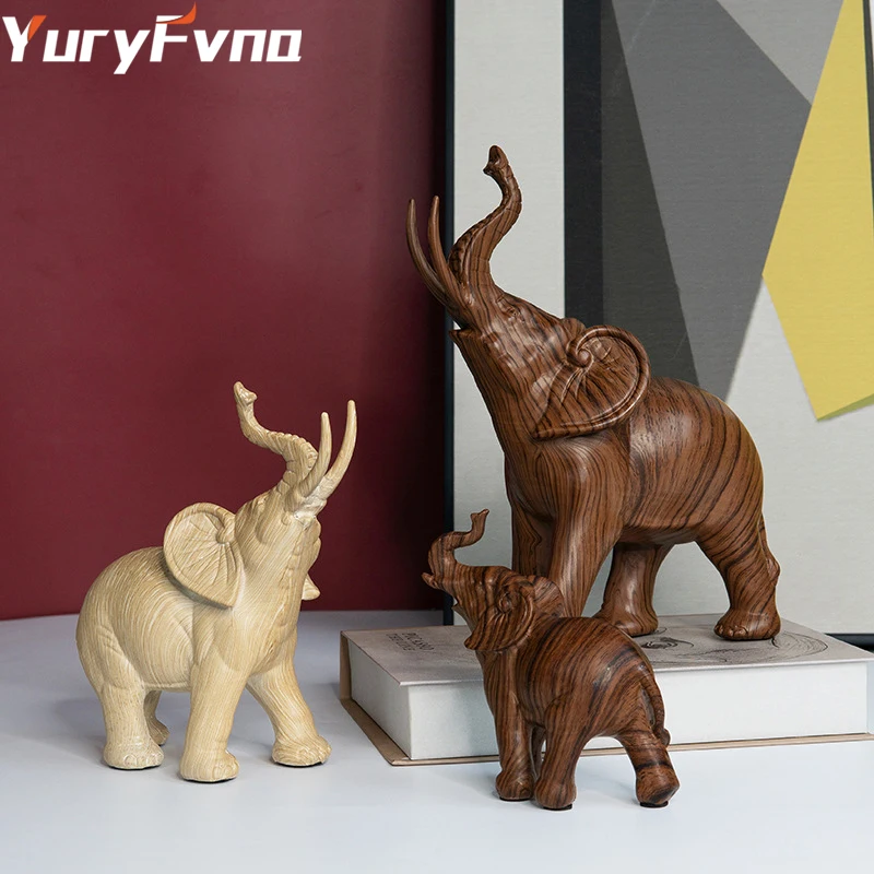 

Статуэтка в скандинавском стиле YuryFvna, статуэтка слона с текстурой древесины граффити, творческая полимерная поделка, украшение для дома