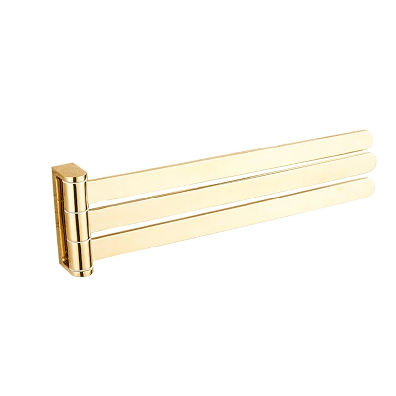 

Folding Movable Bath Towel Bars Bathroom Racks Hanger Holder Wall Mounted Nail Punched 3 Layers Rotatable Gold 288Mm