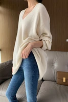 cashmere sweater womens medium length pullover v neck loose thickened sweater 22 autumn winter new