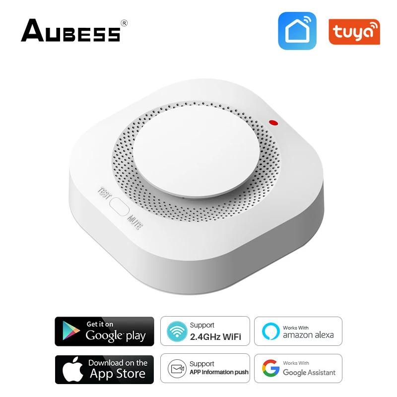 

Tuya WIFI Smoke Detector Fire Protection Alarm Sensor Independent Wireless Battery Operated Smart Life Push Alert Home Security