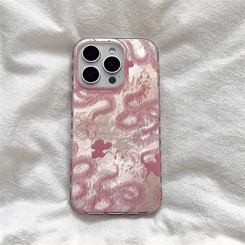 Фото Чехол для телефона Whirlpool с узором IND Pink Fireworks Lucky Cloud Snake для iPhone 11, 12, 13, 14, 15, 16 pro max №3