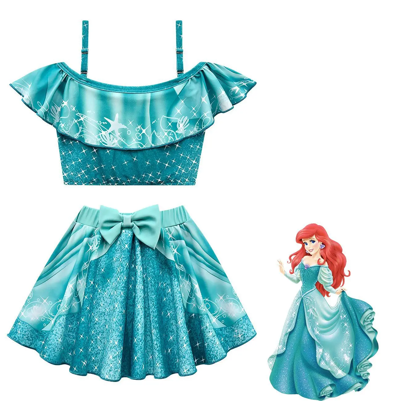 Купальник детский летний из 2 предметов с рюшами и воланом |