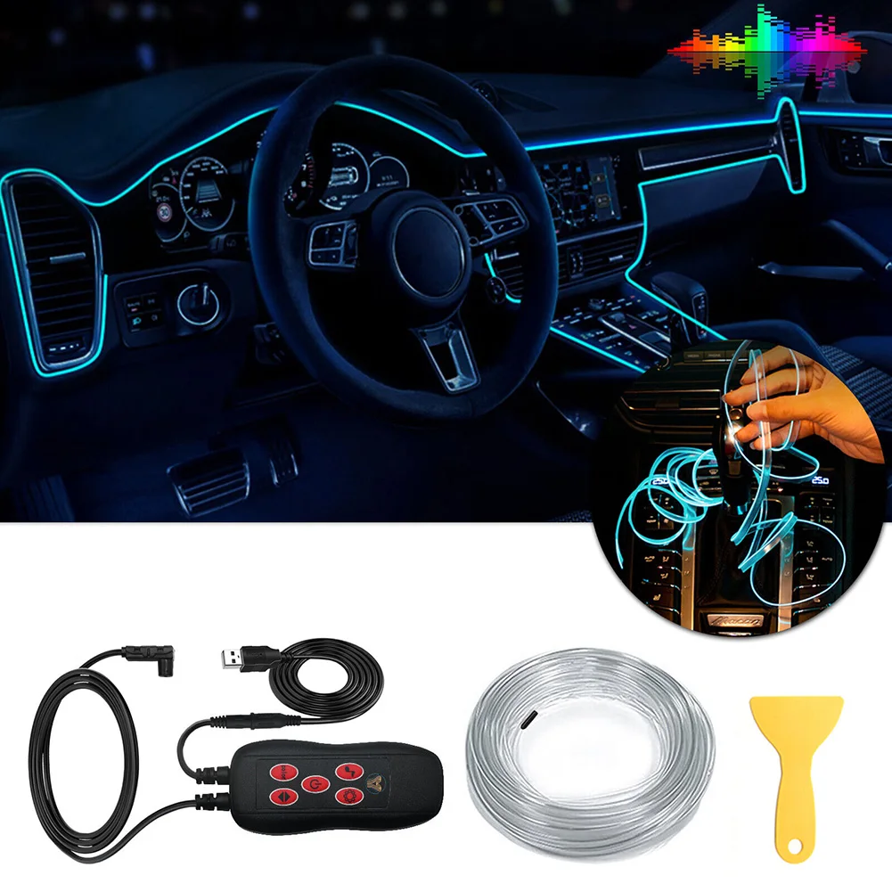 

Ambient Lighting Car Led Strips Car Interior EL Wire Multi-Brightness Multiple Mode Pry Tool USB RGB Upgrade Version