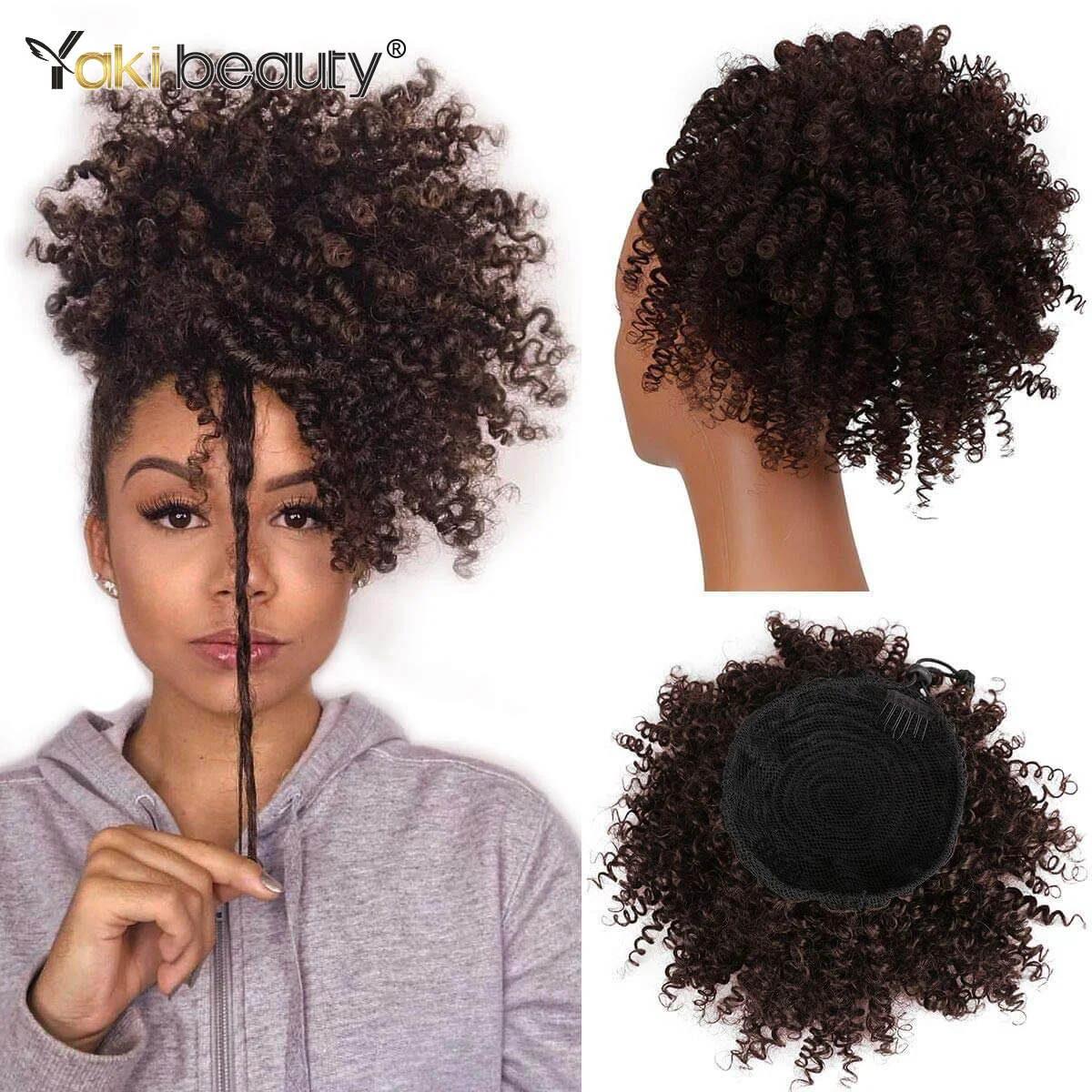 Synthetic Afro Puff Curly Chignon 12inch Short Kinky Curly Drawstring Ponytail Hair Extension Hairpieces For Women