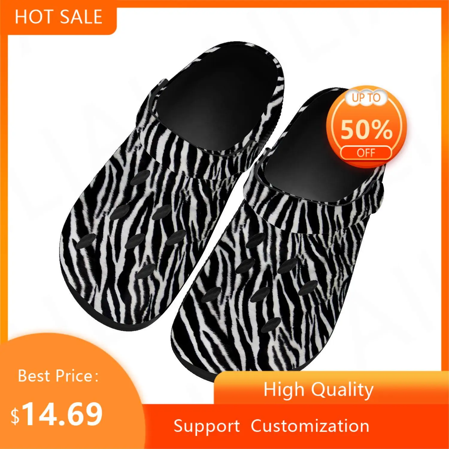 

Zebra Print 3D Fashion Pop Home Clogs Custom Water Shoes Mens Womens Teenager Tide Printed Shoe Breathable Beach Hole Slippers