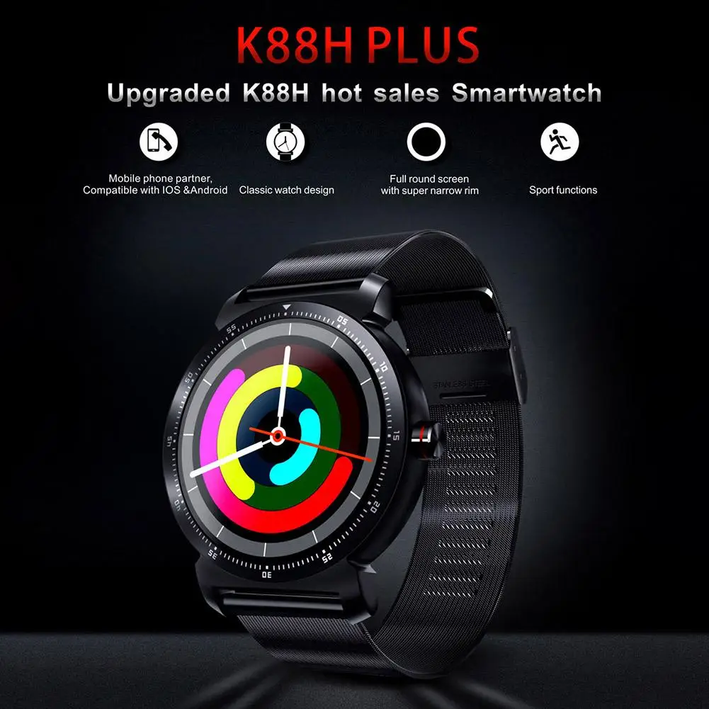 

K88H Plus Waterproof Smart Watches Heart Rate Monitor Pedometer Fitness Tracker Sport Health Watch for Android/IOS 195*68*52mm