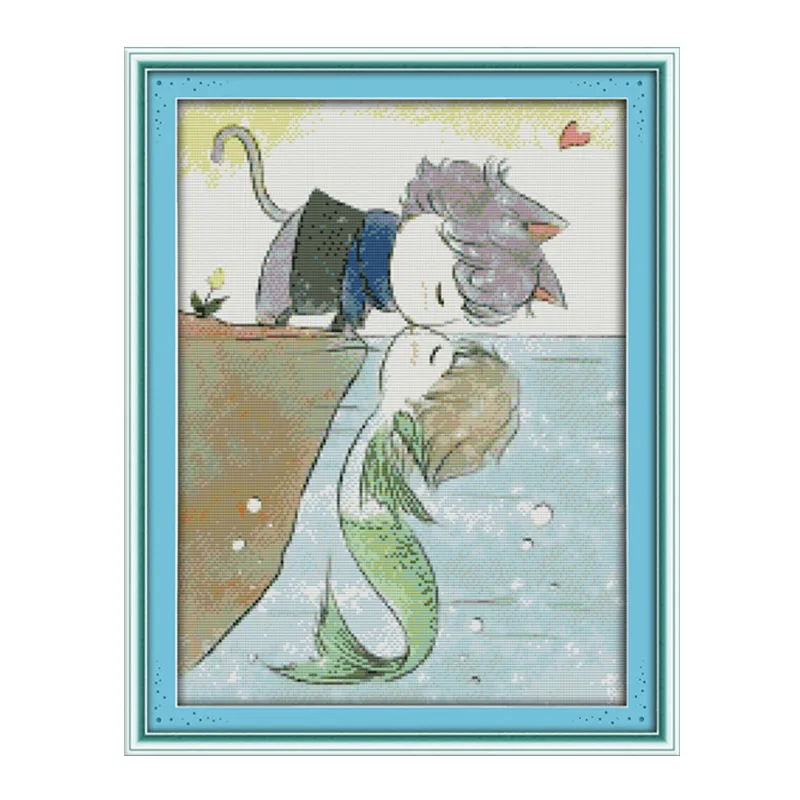 Набор для вышивки крестом love of fish and cat 14ct 11ct парусиновая вышивка с принтом