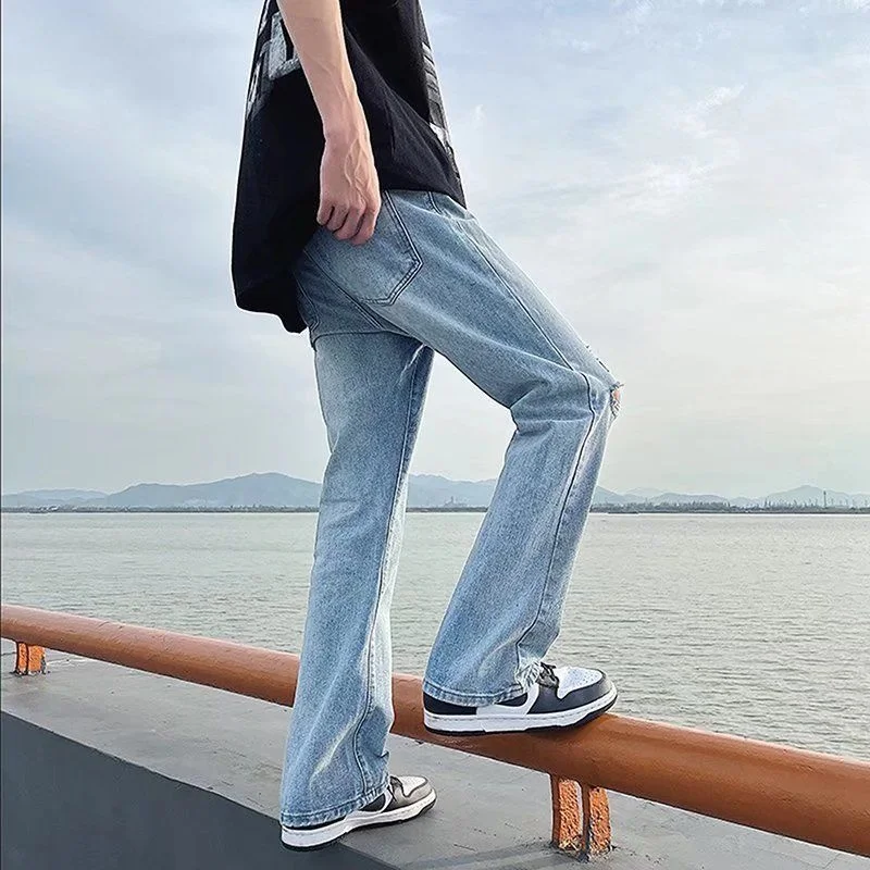 2022 Mens Clothing Summer Black Jeans With Holes Korean Fashion New Ins High Street Personalized Handsome Casual Streetwear