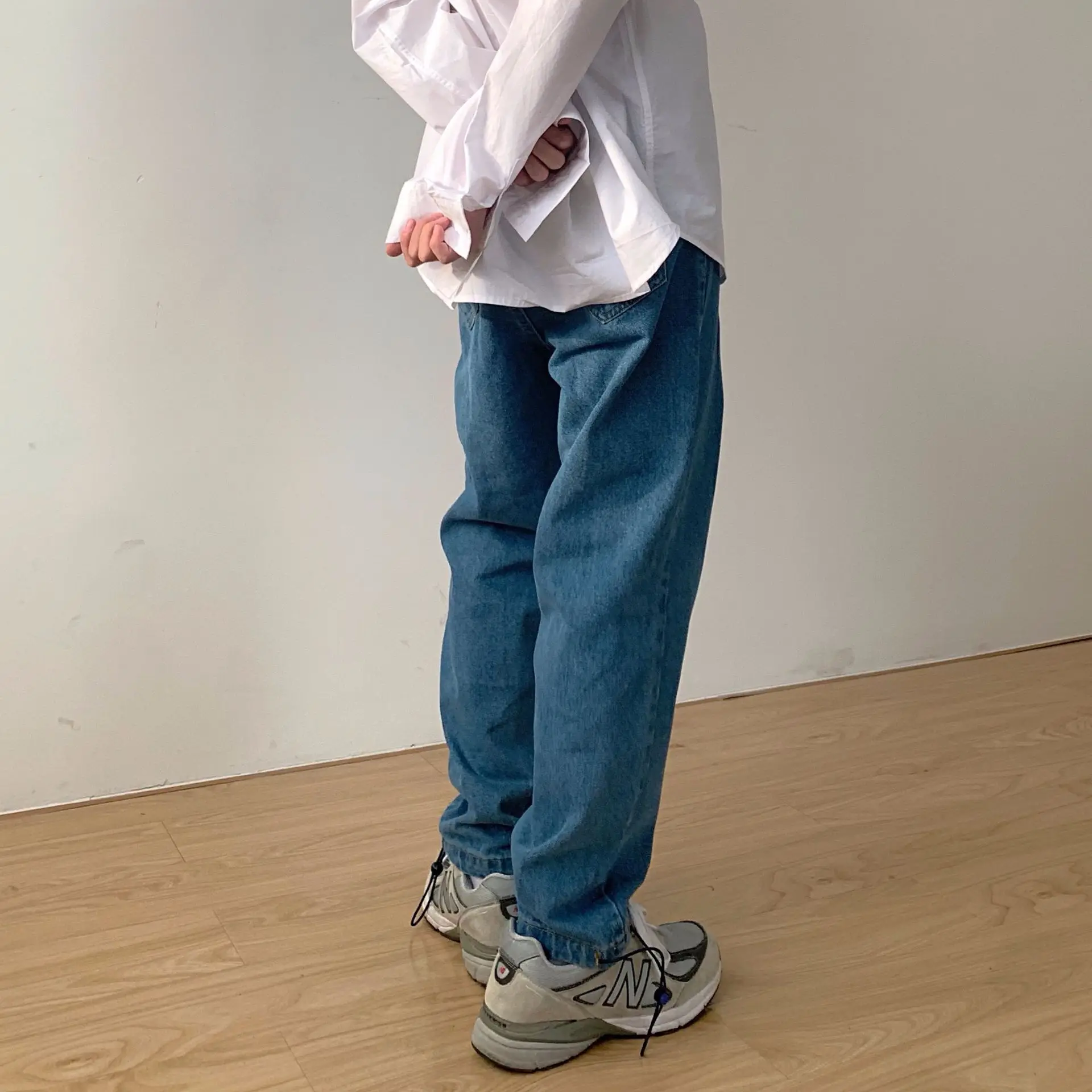 Korean Version Men's Trend Loose Straight Wide-leg Pants Ins Tide Brand Handsome All-match Nine-point Pants Men Jeans for Men