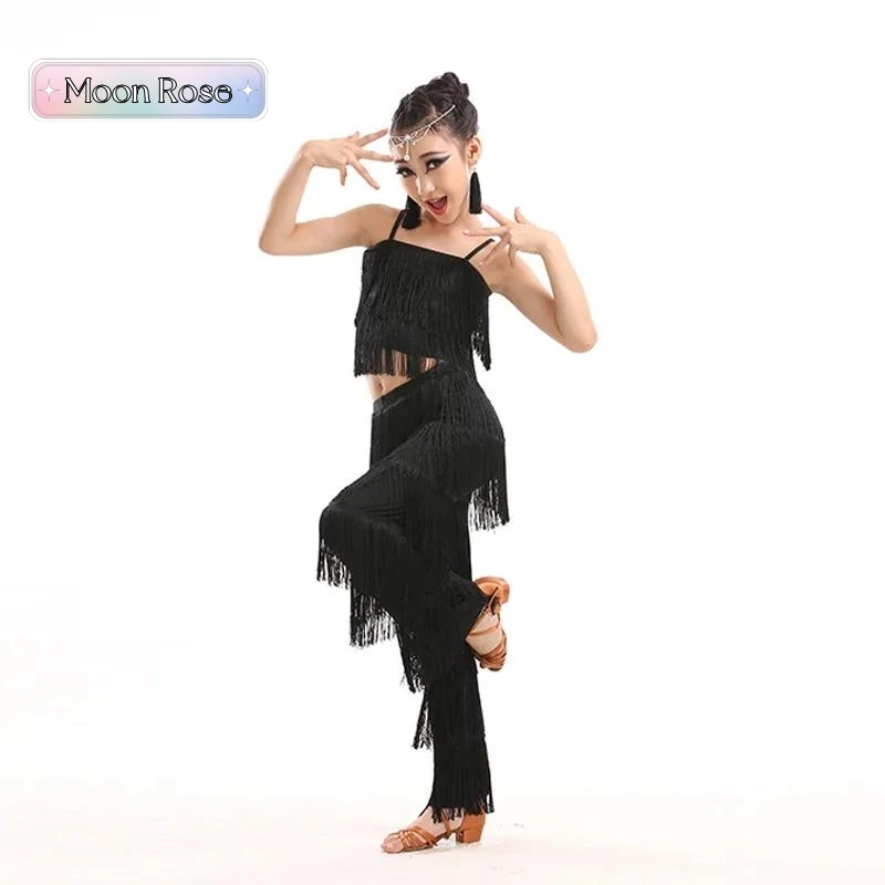 Детские костюмы для латинских танцев бальные больших размеров платье с бахромой