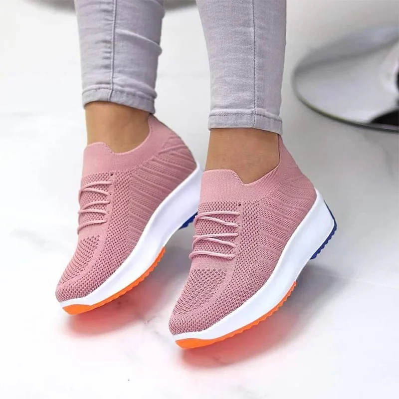 

Женские кроссовки со шнуровкой, сетчатые, дышащие, на платформе, Женская удобная повседневная обувь на плоской вулканизированной подошве