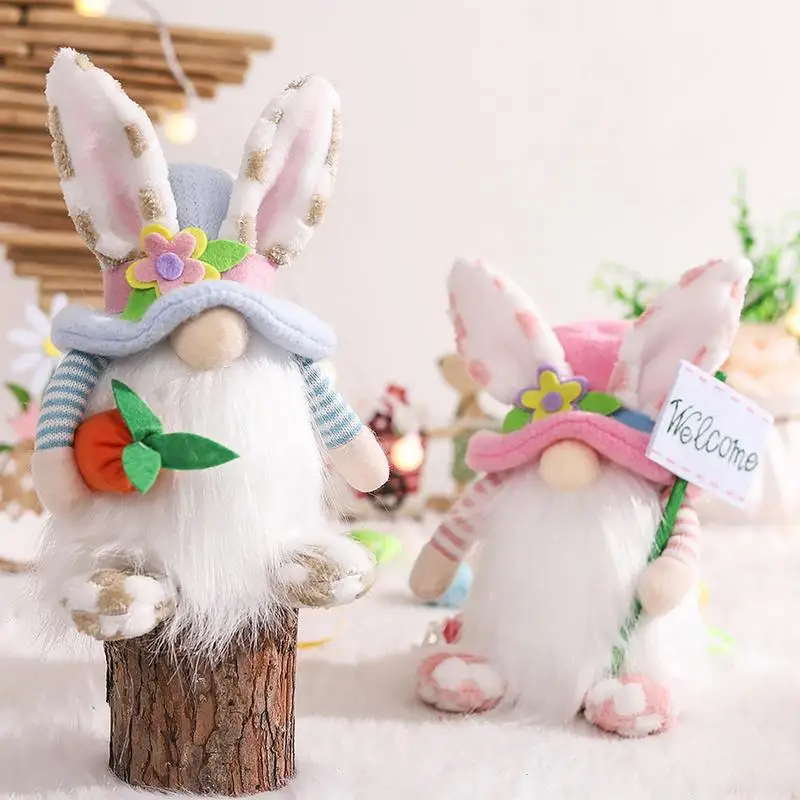 Пасхальные гномы без лица | Украшения для стола в виде ушей кролика из плюша
