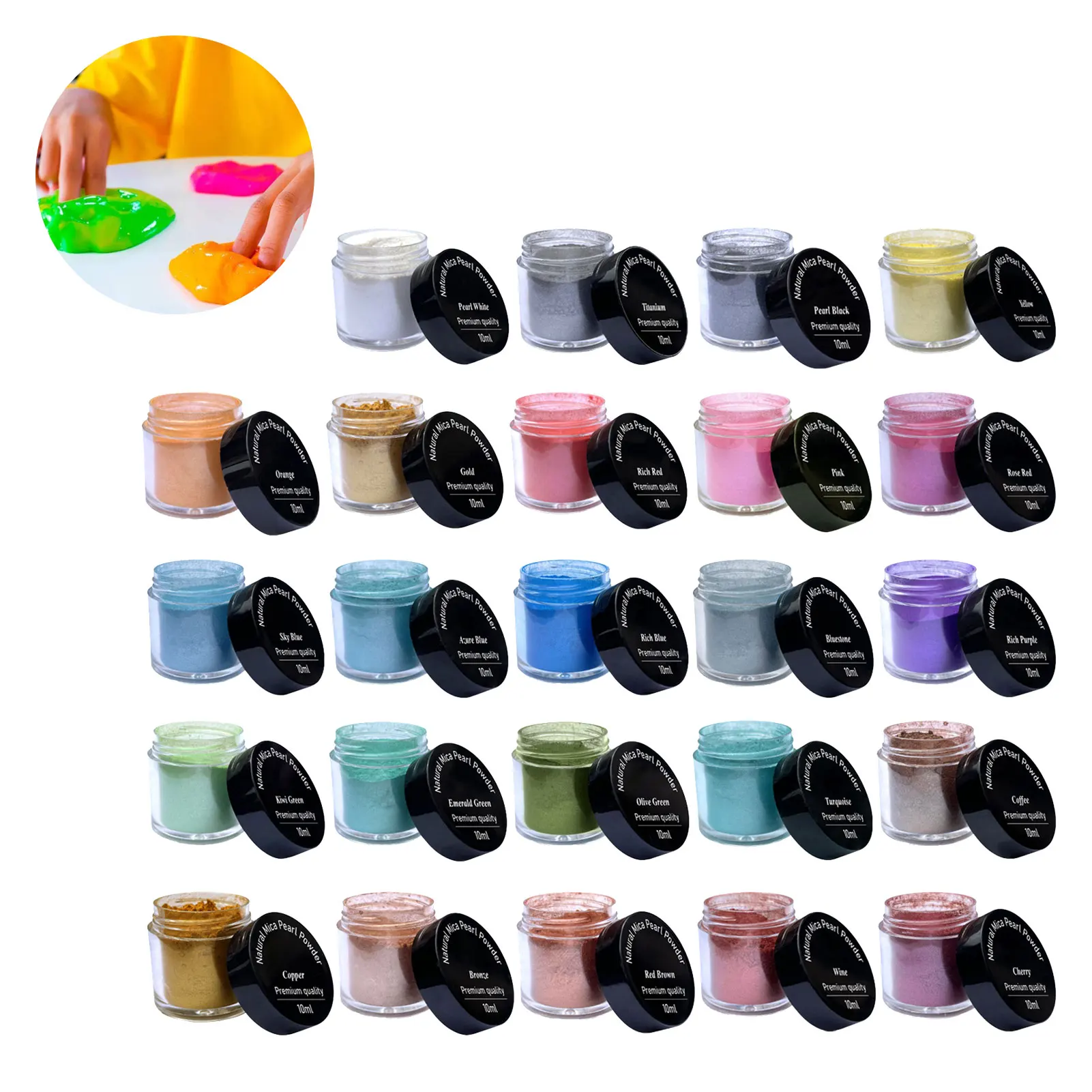 

Set Of 24 Color Mica Powder For Epoxy Resin Pigment 0.35oz 10g/Bottle Natural Mica Pearl Powder For Wax Melt Nail Art Bath Bombs