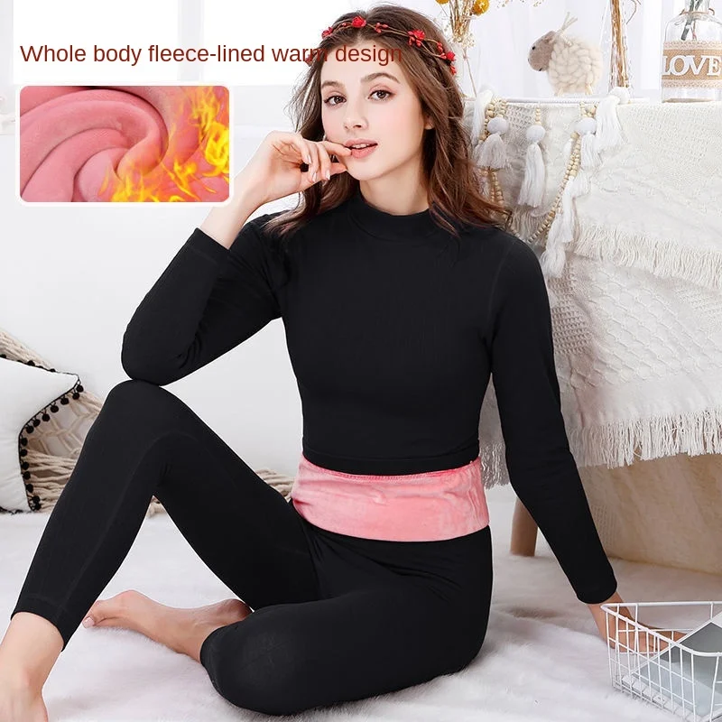 Thermal underwear women's thickened plus velvet turtleneck top winter cold warm shirt thermostatic tight bottoming shirt