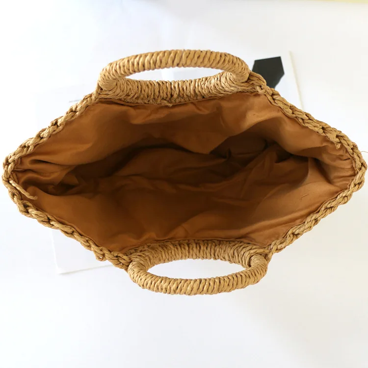 Celela Summer Large Capacity Straw Shoulder Bag Rattan Beach Bags Bohemian Summer Vacation Casual Bags Moon Shaped Top Handle