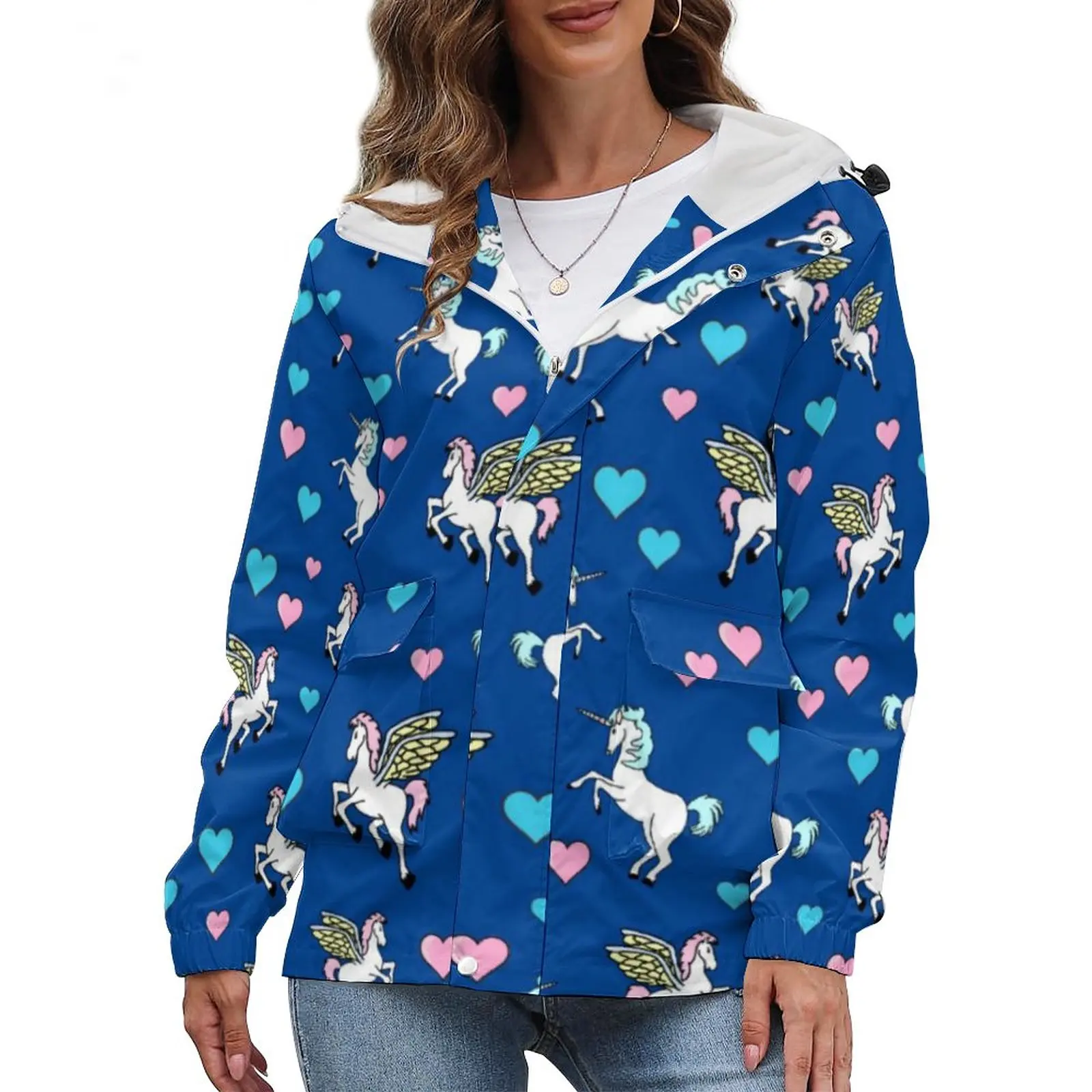 

Unicorn And Pegasus Thick Warm Casual Jackets Magical Animal Trendy Coats Winter Women Graphic Loose Jacket Birthday Present