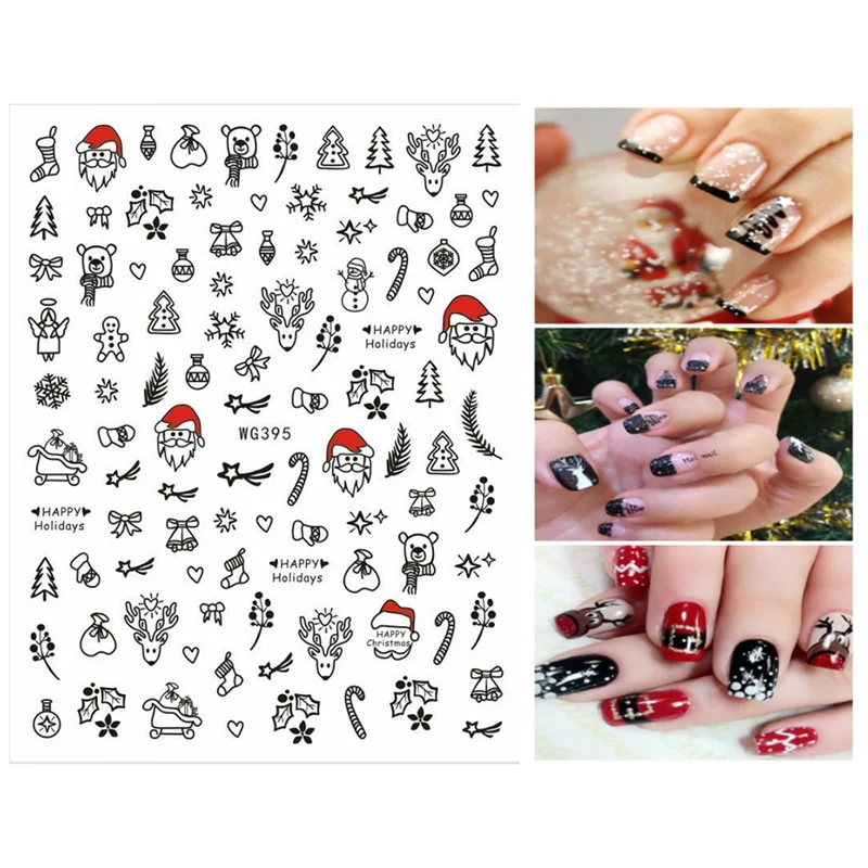 Christmas Collection Nail Stickers Santa Claus White Snowman Penguin Pattern Bear Nail Stickers Nail Slider Beauty Decoration WG