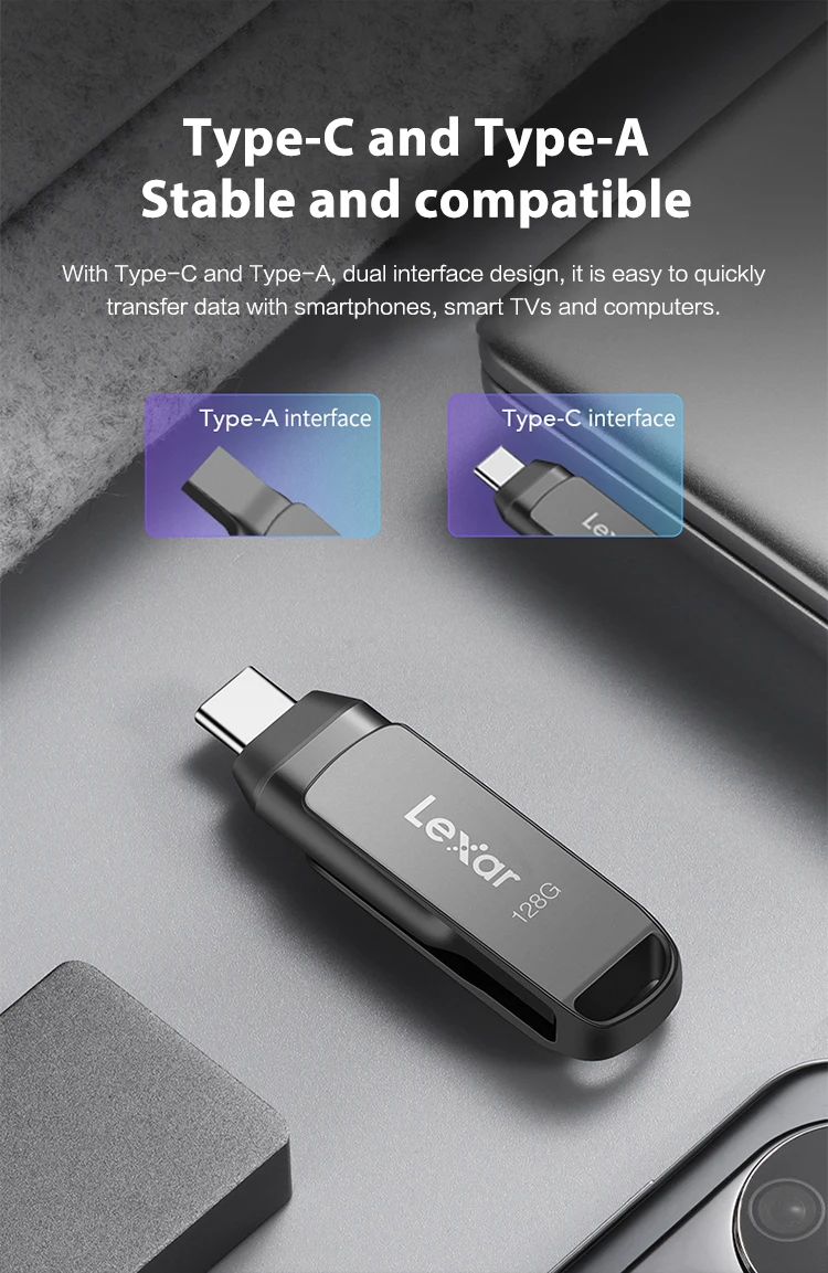 Фото Флешка Lexar Dual Drive D400 USB 3.2 Gen 1, флэш-накопитель Type-C/A с двумя интерфейсами OTG 32G 64G 128G 256G Для телефона/ПК №4