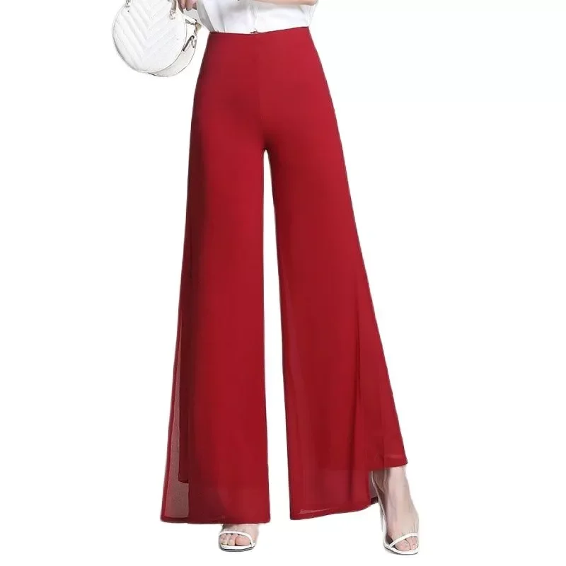 

Double Layer Chiffon Female 2022 Spring Summer New Wide Leg Pants High Waist Split Thin Leg Swing Ladies Wide Leg Skirt pants6XL