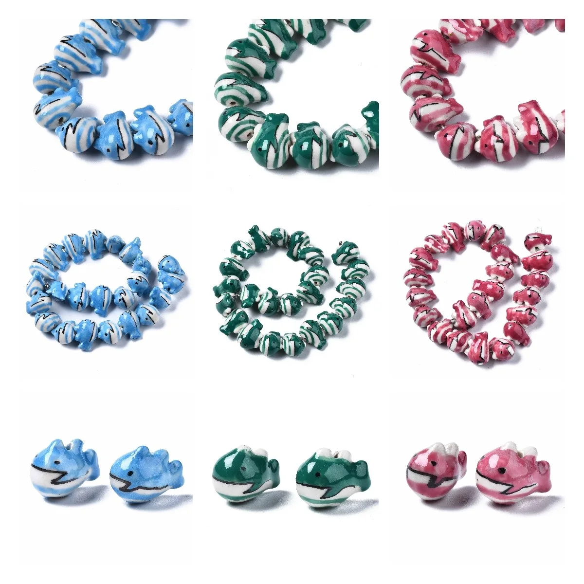 

23pcs Famille Rose Style Handmade Porcelain Ceramic Whale Shape Animal Beads Loose Spacer Beads For DIY Bracelet Jewelry Making