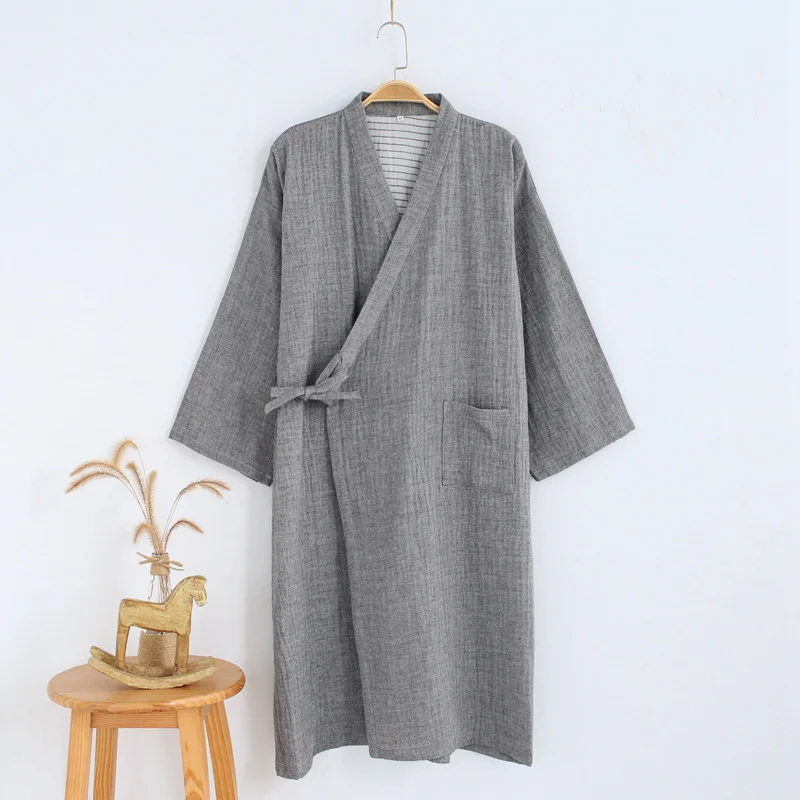 Cotton Women's Bathrobe Japanese Style Kimono Ladies Summer Bath Robe V Neck Long Sleeve Spring Crepe Comfortable Homewear 2023
