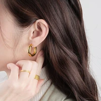 c shaped earrings hollow design stainless steel three in one senior south korea lady ear studs gold plated silver light luxury