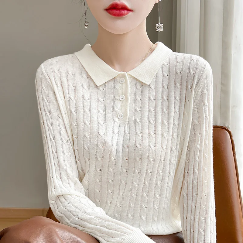 Осенне-зимняя новая камвольная шерстяная трикотажная рубашка с воротником поло